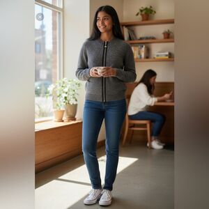 For Cynthia gray 100% wool zipper cardigan SP
